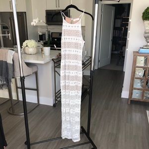White lace and nude maxi dress